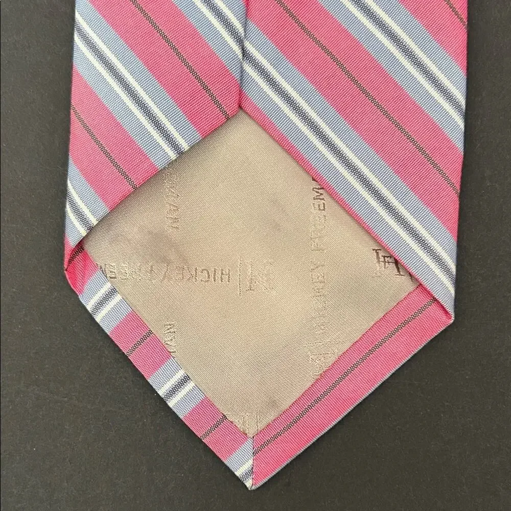 Hickey Freeman Pink Striped Men's Tie, 100% Silk, Office to Special Occasion